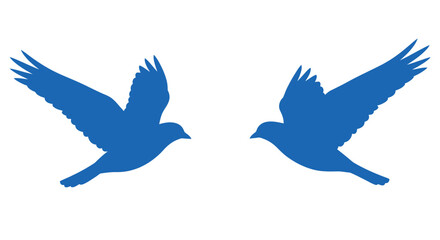 Two blue silhouettes of birds in flight facing each other