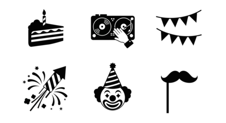 Party icons isolated on transparent background for birthday celebration