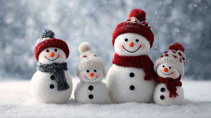 Happy Christmas snowmen family in winter 