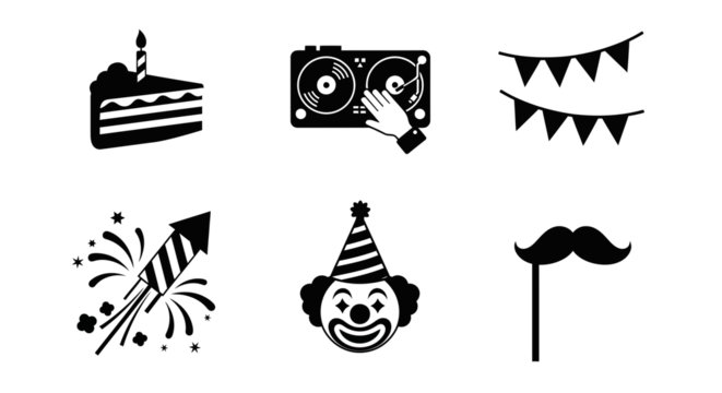 Party icons isolated on transparent background for birthday celebration