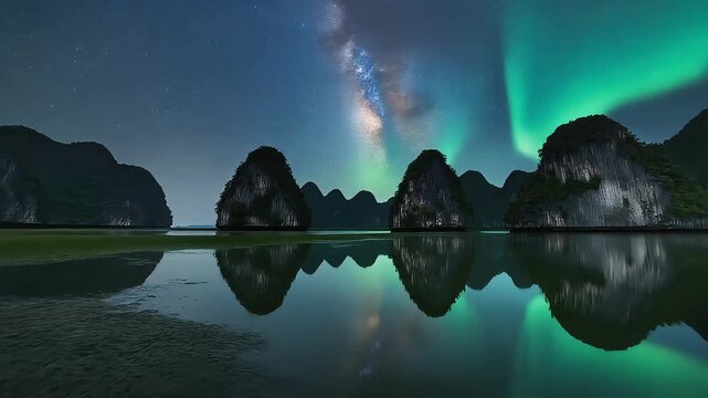 Halong Bay Night Sky Reflection.