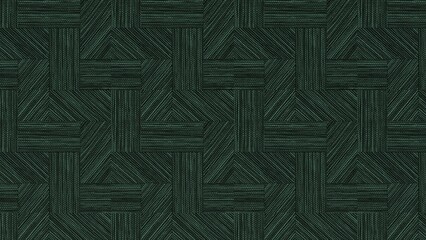 Seamless dark green interlocking geometric pattern with a linear brushed texture, ideal for sophisticated digital backgrounds and abstract surface design