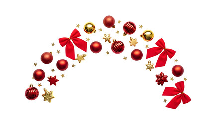 Christmas ornament arch with red bows isolated on transparent background