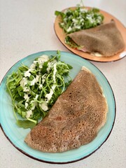 french buckwheat crepes with salad