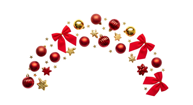 Christmas ornament arch with red bows isolated on transparent background