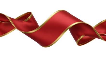 Elegant red ribbon with gold trim isolated on transparent background
