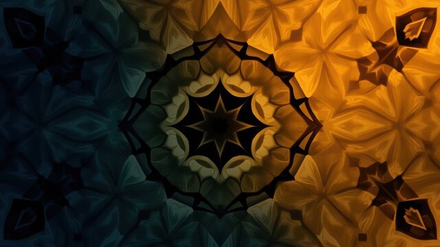 Abstract Kaleidoscope Pattern with Dark and Golden Hues.