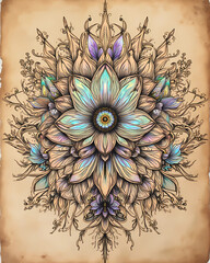 Holographic Floral Sepia Mandala &ndash; Luxury Escapism Meditation Art 2025