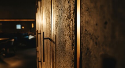 Obraz premium Close-up of textured concrete wall with warm lighting creating a cozy atmosphere