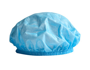 Fototapeta premium Blue disposable medical bouffant cap or shower cap with elastic edge on isolated background