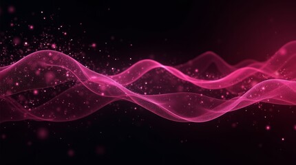 Abstract pink glowing particle wave on dark background, dynamic flowing digital energy shape for futuristic tech and design projects.