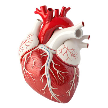 3d red and white human heart anatomy  on white background