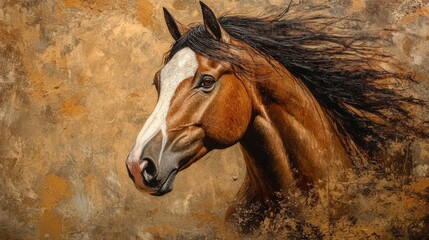 Brown horse with white stripe close-up portrait