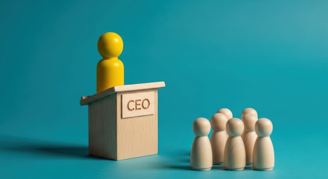 Symbolic CEO gives a speech to the business team at a company meeting or public speaking event business leadership