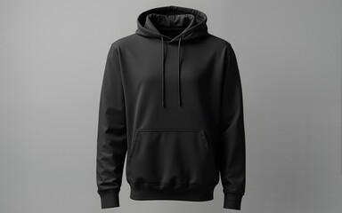A black hoodie on a grey background, perfect for showcasing your designs. Generative ai. High quality