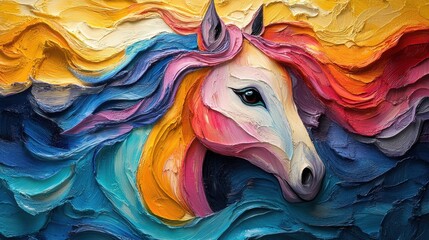Close-up of horse with multi-colored mane 