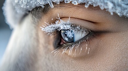 Close-up of horse with winter snowflakes on eyelashes