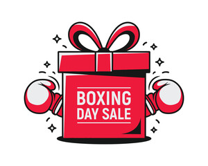 Boxing Day Sale Promotion with Gift Box and Boxing Gloves Illustration