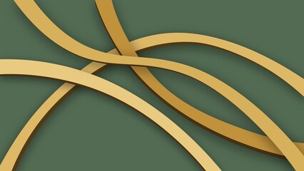 Abstract golden waves on green background for presentation template design