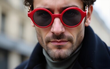 Paris, France - January, 22, 2024: man wears Schiaparelli accessories, fashion blogger outfit details, street style. High quality