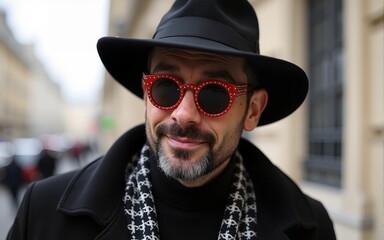 Paris, France - January, 22, 2024: man wears Schiaparelli accessories, fashion blogger outfit details, street style. High quality
