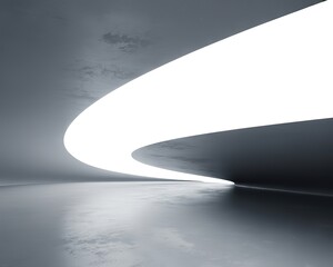 Abstract Futuristic Tunnel with Glowing White Curve and Reflective Floor interior architecture