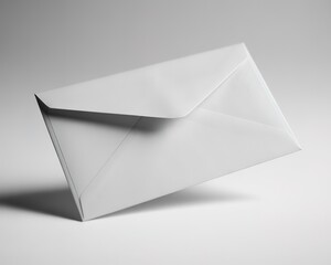 Closed white envelope tilted on a light gray background with shadow paper mail