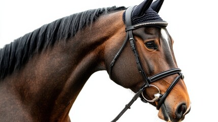 Minimalistic close-up of horse face in white background 