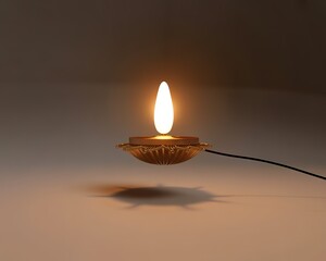 Ornate Golden Oil Lamp With Bright Flame And Dark Background diya light