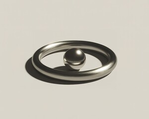 Polished Metal Ring Encircling a Reflective Sphere on a Light Background abstract ball