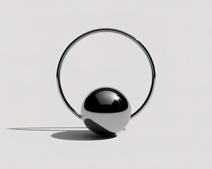 Polished Metal Sphere Suspended Within a Thin Metal Ring abstract ball