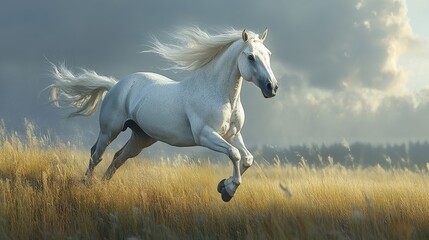 Running horse captured from side view, dynamic frame 