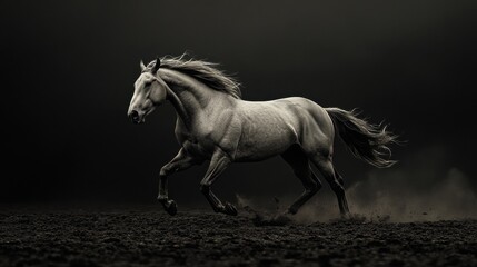 Running horse captured from side view, dynamic frame 