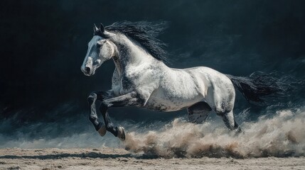 Running horse captured from side view, dynamic frame 