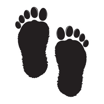 Sasquatch footprint silhouette on a white background. Bigfoot print vector. 