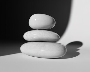 Stacked White Marble Stones With Veining And Dramatic Shadows rocks pebbles