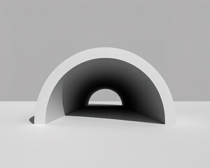 White Archway Tunnel with Geometric Shadows on a Light Grey Background abstract architecture