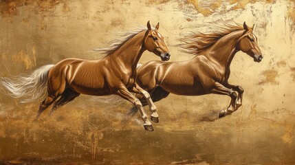 Two horses running side by side