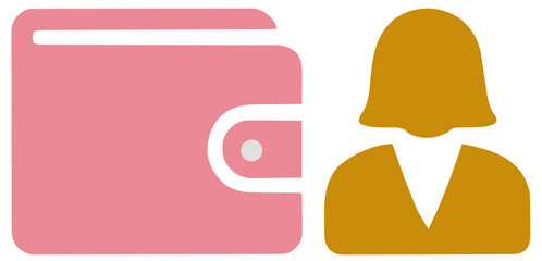 Female Personal Finance Icon: Wallet and Woman Symbol for Money Management, Budgeting, and Financial Planning