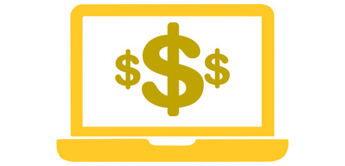 Digital Money Making: Laptop Screen Displaying Dollar Signs Icon for Online Earnings and Financial Growth