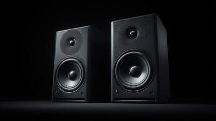 Obraz premium Modern audio display featuring two generic loudspeakers with generous spacing
