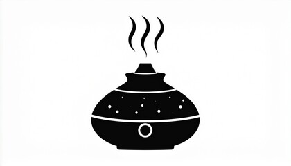 Minimalist black essential oil diffuser icon emitting steam in modern flat silhouette design
