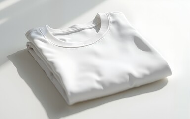 Minimalist folded t-shirt: Clean and modern visual of a neatly folded t-shirt, illuminated with natural light and gentle shadows, emphasizing the simplicity and elegance of everyday wear.