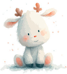 Whimsical watercolor illustration portraying an endearing baby reindeer with warm festive charm - vector illustration