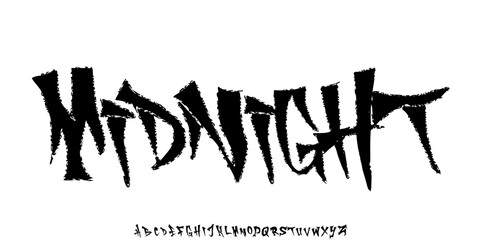 Vector font in graffiti style. Wall art Alphabet,self-expression and street art. hip-hop culture on the walls of the city. Black letters on a white background in 90s style © krincing 