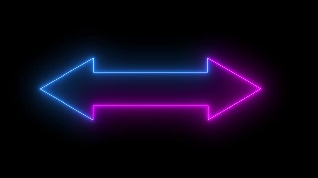 glowing pink and cyan color double direction arrow on transparent background .Animation of seamless loop. Abstract directional neon arrow icon animation, 4K Video motion graphic animation. 4K..!!! 4K.