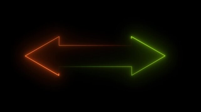glowing pink and cyan color double direction arrow on transparent background .Animation of seamless loop. Abstract directional neon arrow icon animation, 4K Video motion graphic animation. 4K..!!! 4K.