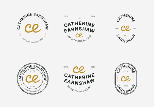 Consulting Typography Logo Template Minimal Monogram Badge Corporate Branding Set