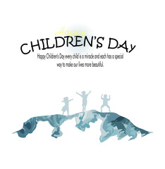 Happy children's day, children's day with watercolor silhouette of a happy child