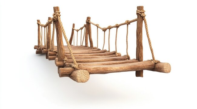 Fototapeta Wooden rope bridge spans a gap (1)